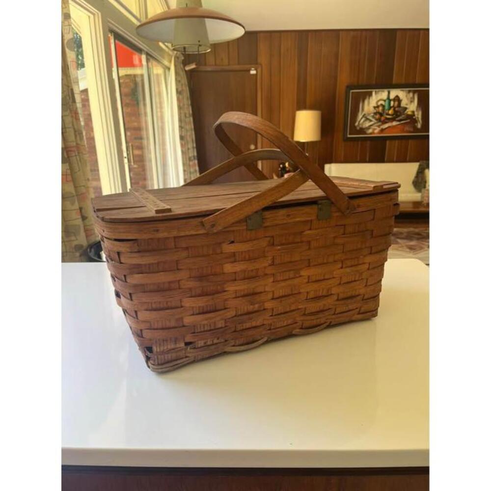 Vintage wooden picnic basket 1950s